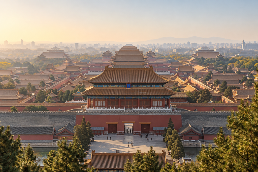 A panoramic view across the Forbidden City in Beijing